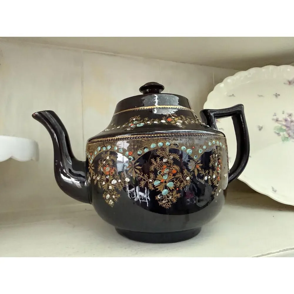 Vintage Price Brothers England Moriage Teapot Brown Gold Floral No. 7